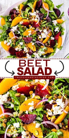 Here's an easy summer salad or simple BBQ side dish to try! This Beet Salad is made with arugula, beets, orange slices, goat cheese, pistachios, red onion, and a citrus dressing. Add this recipe to your Labor Day party food ideas! Shrimp And Beet Salad, Salad With Beats, Beet Arugula Feta Salad, Beets Salad Recipe Cold, Beet Cucumber Feta Salad, Salad With Roasted Beets, Summer Salad Ideas Healthy Recipes, Roasted Beet Salad With Feta, Salad With Beets And Goat Cheese