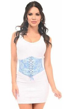 Lavish Lt Blue Lace Corset Belt Cincher - Daisy Corsets Casual Blue Cotton Corset, Cotton Corset Belt For Spring, Casual Blue Corset For Summer, Casual Blue Summer Corset, Spring Cotton Corset Belt, Blue Underbust Corset For Summer, Blue Fitted Corset For Spring, Fitted Blue Corset For Spring, Fitted Blue Spring Corset