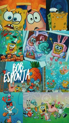 cartoon characters are depicted in this collage with the caption bob esponta