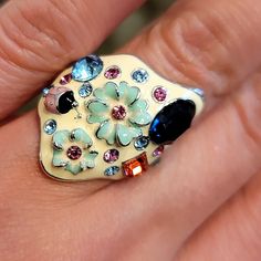 I Have This Beautiful Vintage Ring. Size 6. Never Worn. Blue Round Jewelry For Spring, Round Blue Jewelry For Spring, Blue Round Spring Jewelry, Adjustable Blue Flower Ring, Nickel Free Blue Metal Rings, Nickel-free Blue Metal Rings, Blue Flower Promise Ring, Beautiful Rings Vintage, 6 Rings