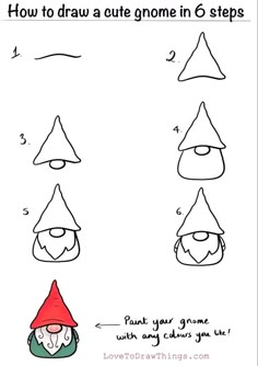 how to draw gnomes step by step instructions for kids and beginners with pictures