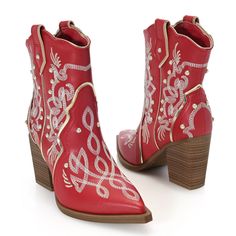 YEE-HAW! Meet Wendi, the mid height western boot from MIA. Made with a synthetic sole, this cowgirl will take you to from day to night. She comes with a contoured foot bed for comfort and support. Strut your stuff in the pair that suits your style. Red Leather Boots For Summer, Winter Western High Heel Boots, Spring Rodeo Moto Boots With Round Toe, Red Heeled Boots For Rodeo, Red Western Summer Boots, Trendy Red Summer Boots, Red Round Toe Heeled Boots For Rodeo, Red Western Heeled Boots With Snip Toe, Western Ankle-high Moto Boots For Spring