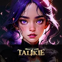 an anime character with purple hair and blue eyes is featured in the poster for talkie