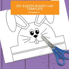 an easter bunny hat is cut out with scissors on top of the paper that says, diy easter bunny hat