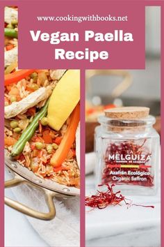 vegan paella recipe with red peppers, carrots and green beans in a glass jar