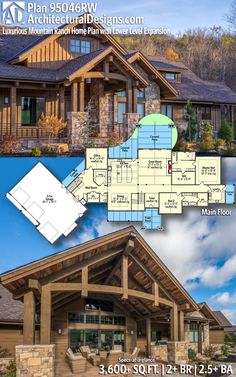 the floor plan for this mountain home is very large and has two levels to each level