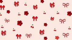 red bows and cherries on a pink background