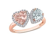 1.95ctw Morganite, Aquamarine And Diamond 10k Rose Gold Ring