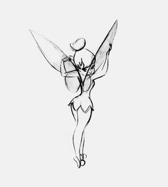 a black and white drawing of a fairy holding onto a branch with her arms stretched out