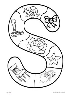 the letter s is for snake with pictures on it and stars, flowers, and other things