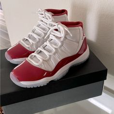 Air Jordan 11 Retro Cherry Red Size 5.5 Gs Jordan 11 Red, Jordan 11 Retro Cherry, Jordan 11 Cherry, Shoes Game, Retro Cherry, Nike Shoes Women Fashion, Pretty Sneakers, Red Jordans, Nike Fashion Shoes