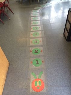 a long line of numbers painted on the floor