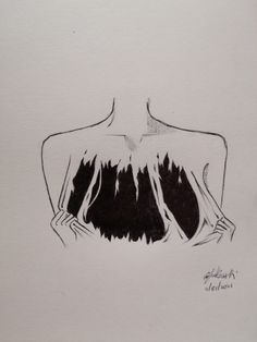 a black and white drawing of a woman's torso