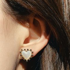 14K solid gold | mother-of-pearl cameo | black diamonds: 13 round cut black diamonds, 1.35 mm each, ~0.13 ct total | price for one Cameo Earrings Studs, Black Diamonds, Black Diamond, Mother Of Pearl, Round Cut, Ear Cuff, Solid Gold, Gold Color, Diamonds