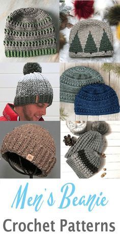 men's beanie crochet patterns for winter hats and mittenss