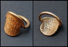 two different views of an old and new one - cent ring with the word cash value printed on it