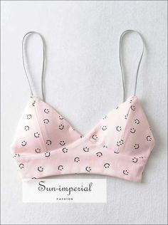 Women Pink Smiley Face Print Soft Cotton Triangle Bra no Wire Bralette top Triangle Bra Pattern, Imperial Fashion, Bra Pattern, Triangle Bralette, Triangle Bra, Bralette Tops, Smiley Face, Cotton Spandex, High Fashion Street Style