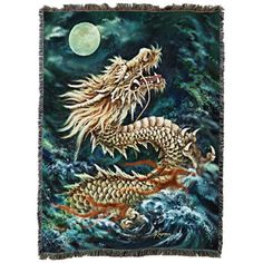 a tapestry with two dragon on it and the moon in the sky behind them,