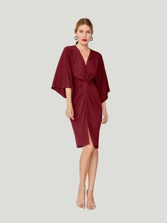 Bruna Cher Dress Evening V-neck Faux Wrap Dress, Elegant Ruched V-neck Dress For Night Out, Elegant V-neck Faux Wrap Dress, Chic Draped V-neck Evening Dress, V-neck Dress With Draped Sleeves For Dinner, Ruched V-neck Wrap Dress For Night Out, Elegant Evening Midi Dress With Faux Wrap, Elegant Ruched V-neck Cocktail Dress, Elegant Ruched V-neck Dress For Date Night