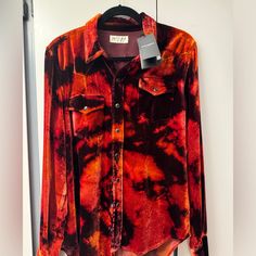 New With Tags. Saint Laurent, Red And Orange Velvet Western Shirt Size Medium. Designer Red Long Sleeve Shirt, Designer Red Tops For Fall, Saint Laurent Shirt, Orange Velvet, Velvet Shirt, Saint Laurent Paris, Red And Orange, Western Shirt, Western Shirts