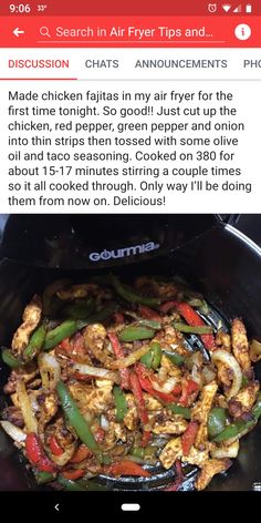 the food is being cooked in an air frying pan, and it looks like they are