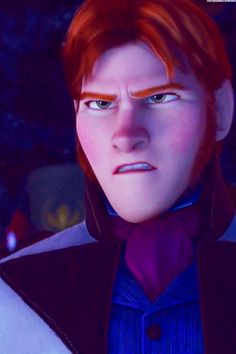 an animated character with red hair and blue eyes