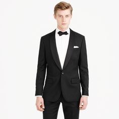 J.Crew Mens Ludlow Shawl-Collar Tuxedo Jacket In Italian Wool Black Tuxedo Blazer With Shawl Collar, Luxury Black Shawl Collar Tuxedo, Wool Tuxedo-style Outerwear With Suit Collar, Elegant Single-breasted Tuxedo With Shawl Collar, Classic Single-breasted Tuxedo With Shawl Collar, Shawl Collar Tuxedo, J Crew Men, Tuxedo Jacket, Shawl Collar