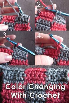 the steps to crochet is shown in four different ways