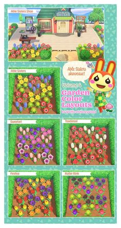 an animal crossing game with flowers and plants in the garden, including carrots and other vegetables