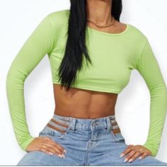 Nwt Super Cute Lime Green Crop Top Basic Green Stretch Crop Top, Solid Color Long Sleeve Crop Top For Spring, Long Sleeve Solid Color Crop Top For Spring, Spring Long Sleeve Solid Color Crop Top, Fitted Green Solid Color Crop Top, Trendy Long Sleeve Solid Color Crop Top, Trendy Solid Color Tops For Spring, Spring Solid Color Crop Top, Trendy Solid Color Crop Top For Fall