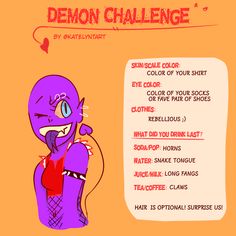 an image of a cartoon character with the words demon challenge