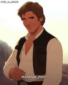 an animated image of harrison ford from star wars