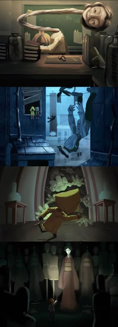 three different scenes from the animated movie star trek, with one being in bed and another is