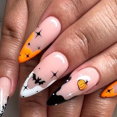 Personalized Nail Art • Est. 2 0 1 0 on Instagram: "🖤🤍🧡I got a lot of requests to show this full set.
And A LOT more asking what brush I was using. And I wish I could share, but I can’t just yet😉😏🤫🤭 So until then, just enjoy this cute cute set🧡🤍🖤
•••
✨Self Scheduling Button / More Info & Policies in my bio • Open&Booked thru November 2024 ✨
•••
#handjobsbyallison #nails #nail #nailart #mani #gel #gelnails #handpaintednails #ocnails #ocnailtech #halloweennails #gelx" Halloween Nails Gel, Ghost Nails Halloween, Nailart Halloween, Midnight Pumpkin, Halloween Nail Colors, Easy Halloween Nails Design, Halloween Nail Design, Pumpkin Magic, Halloween Nail Art Ideas