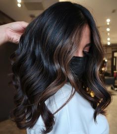 Brunette Thinning Hair, Black Hair With Lighter Front Pieces, Partial Highlight On Black Hair, Dark Brown Hair With Money Piece Side Part, Dark Hair With Light Pieces, Dimensional Black Hair Color, Balayage For Black Hair Short, Short Fall Hair Color 2023, Dark Hair With Underneath Highlights