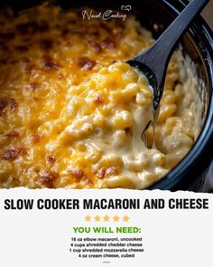 Patti Labelle Mac And Cheese, Slow Cooker Macaroni And Cheese, Slow Cooker Macaroni, Food Bites, Shredded Cheddar Cheese, Slow Cooker Dinner, Elbow Macaroni, Mac N Cheese, Pot Meals