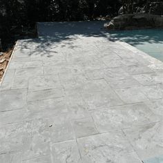 stamped-concrete-pool-deck Modern Stamped Concrete Patio, Walkway Concrete, Wood Pavers, Driveway Concrete, Landscape Elements, Concrete Driveways