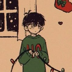 a drawing of a young boy holding a pair of scissors