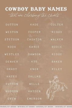 the cowboy baby names are shown on a brown background