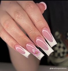 Square French, Sticker Transparent, French Flowers, Cute Acrylic Nail Designs, French Acrylic Nails, Dope Nail Designs, Classy Acrylic Nails