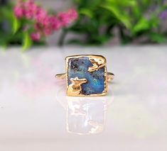 Affordable Luxury! Stand out from the crowd with our unique Australian Boulder Opal Kintsugi Ring - Uniquely Handcrafted with care using the finest ethically sourced crystals and gemstones. Discover the perfect one-of-a-kind gift with one of our unique gemstone rings - Handmade with Love in Canada. Kintsugi Ring, Kintsugi Jewelry, Boulder Opal Jewelry, Unique Promise Rings, Boulder Opal Ring, Australian Opal Ring, Rings Handmade, Australian Boulder Opal, Gold Cocktail Ring