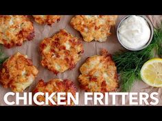 chicken fritters with lemon and dill on the side