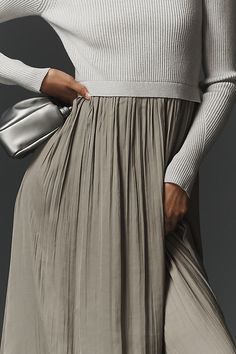 Two is always better than one. Think Thea, our fan-fave twofer dress that features a tight-knit ribbed bodice and flowy skirt. u200b | The Thea Twofer Sweater Dress by Anthropologie in Grey, Women's, Size: Smallmall, Polyester/Polyamide/Viscose Flowy Pleated Skirt Dress For Daywear, Relaxed Skirted Dress For Fall, Fall Dresses With Relaxed Full Skirt, Relaxed Full Skirt Dresses For Fall, Spring Ribbed Dress For Layering, Spring Viscose Dress With Relaxed Skirt, Spring Dress With Relaxed Viscose Skirt, Relaxed Maxi Length Dress With Pleated Skirt, Relaxed Viscose Dress For Spring