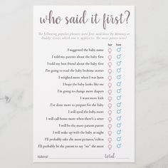 a printable question card with the words, who said it first? on it