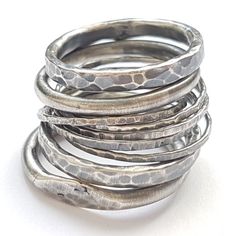 Silver Stacking Rings, Oxidized Stackable Rings, Trendy Sterling Silver Rings, 13mm Wide Statement Ring Set, Handmade Rings, Venexia Jewelry by VenexiaJewelry on Etsy https://www.etsy.com/listing/471561870/silver-stacking-rings-oxidized-stackable Jewelry Fabrication, Antique Ring Settings, Rings Trendy, Five Rings, Goth Ring, Shiny Rings, Interlocking Ring, Oxidized Silver Rings, Antique Silver Rings