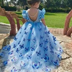 Princess Dress For Birthday, Flower Girl Dresses Blue, Lady Mary, Kids Gown, Gowns For Girls, Frocks For Girls, فستان سهرة, Butterfly Dress, Quince Dresses