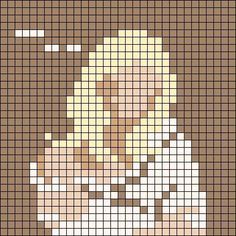 a cross stitch pattern with a woman's face and hands on her chest,