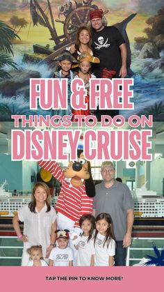 the family is posing for a photo in front of disney cruise