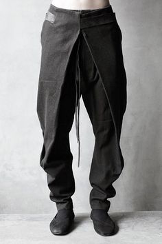 men's black pants with side zippers and drawstring on the bottom