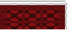 an image of a red and black pattern with white border on the bottom half of it